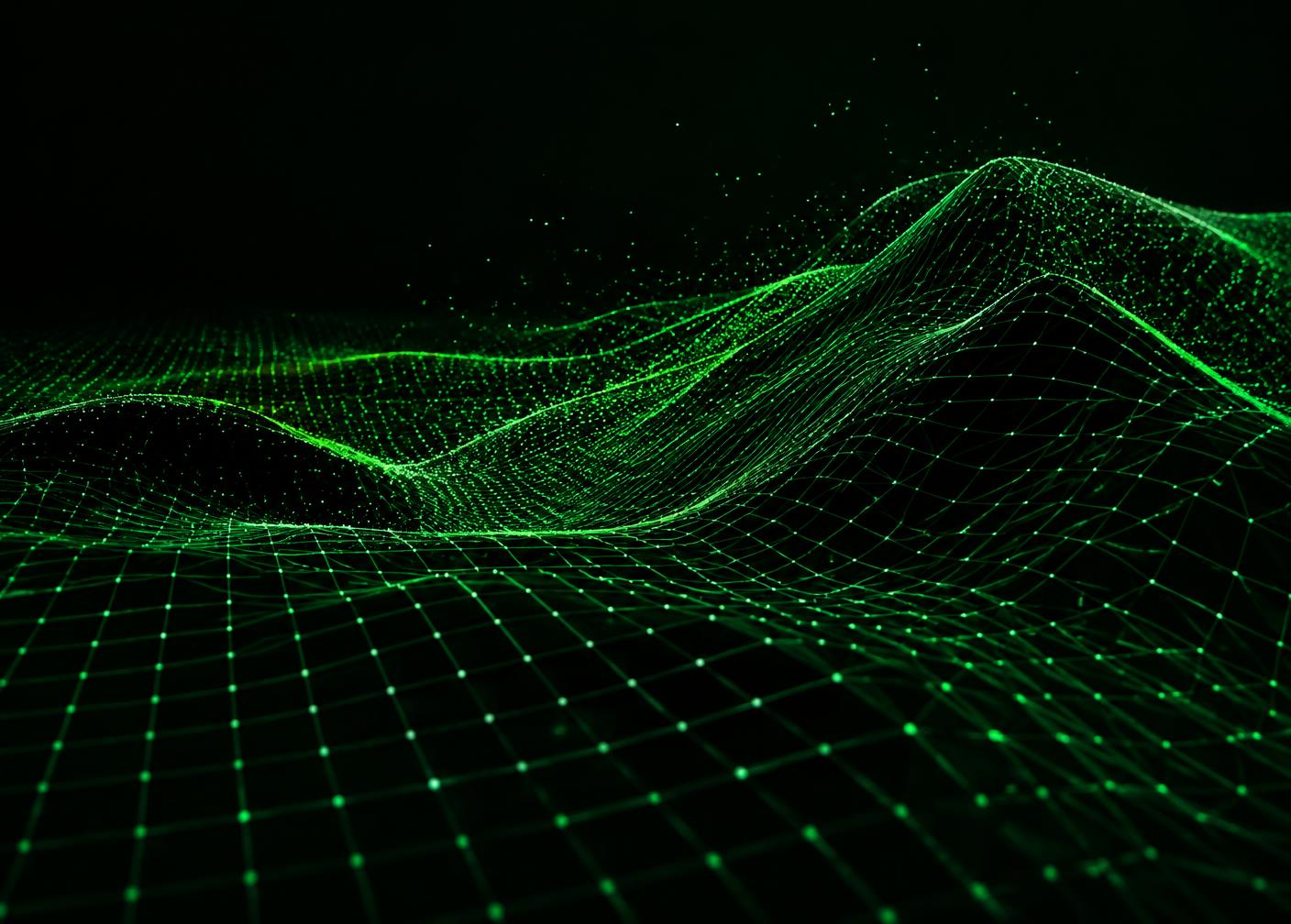 Glowing green wireframe surface on a black background
