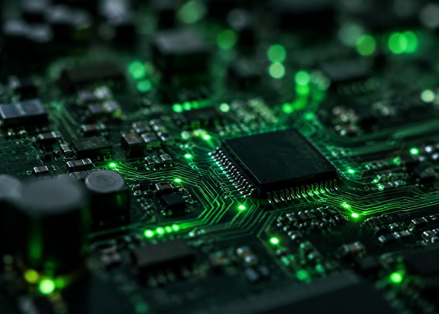 Circuit board macro with glowing traces